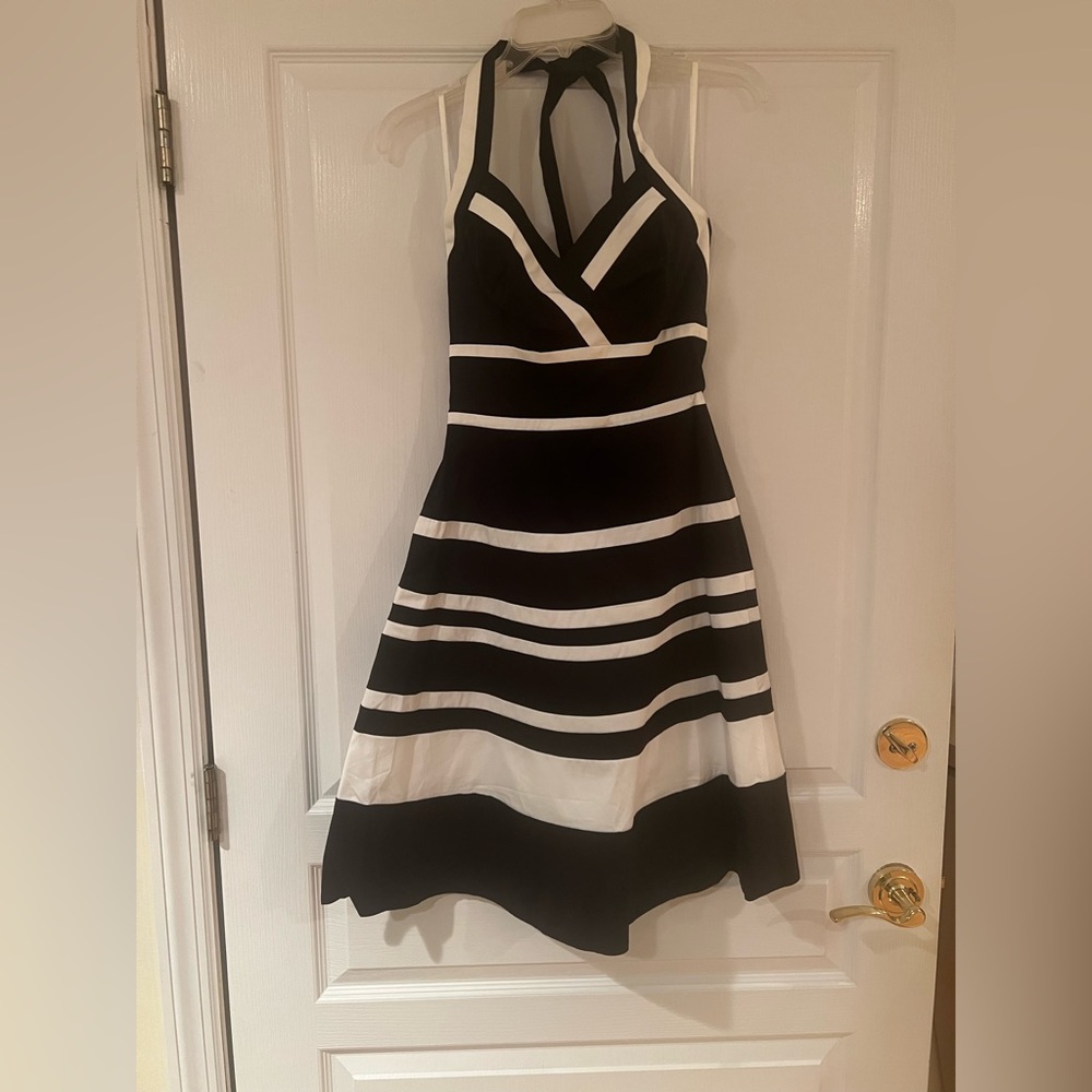 Elegant Black and White Halter Dress